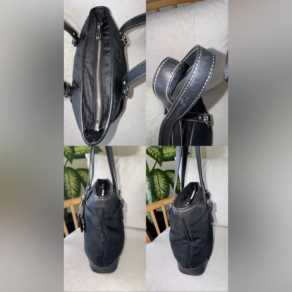 Coach Vintage Y2K Black Nylon Leather Trim Tote Shoulder Handbag Purse #4487